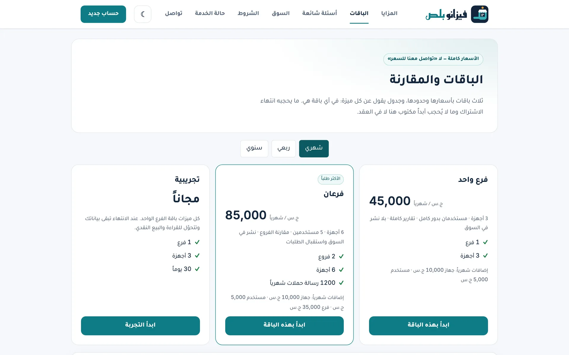 فيزانو بلص: الباقات والمقارنة